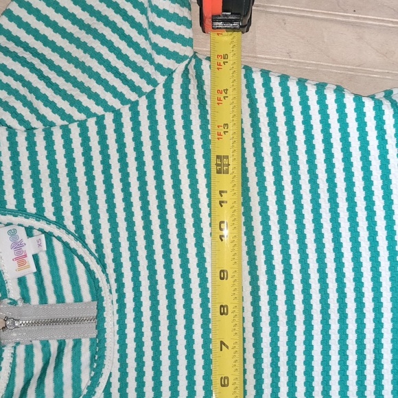 LuLaRoe Amelia Green White Striped Fit & Flare Causal Stretch Pockets Midi Dress - Picture 8 of 12